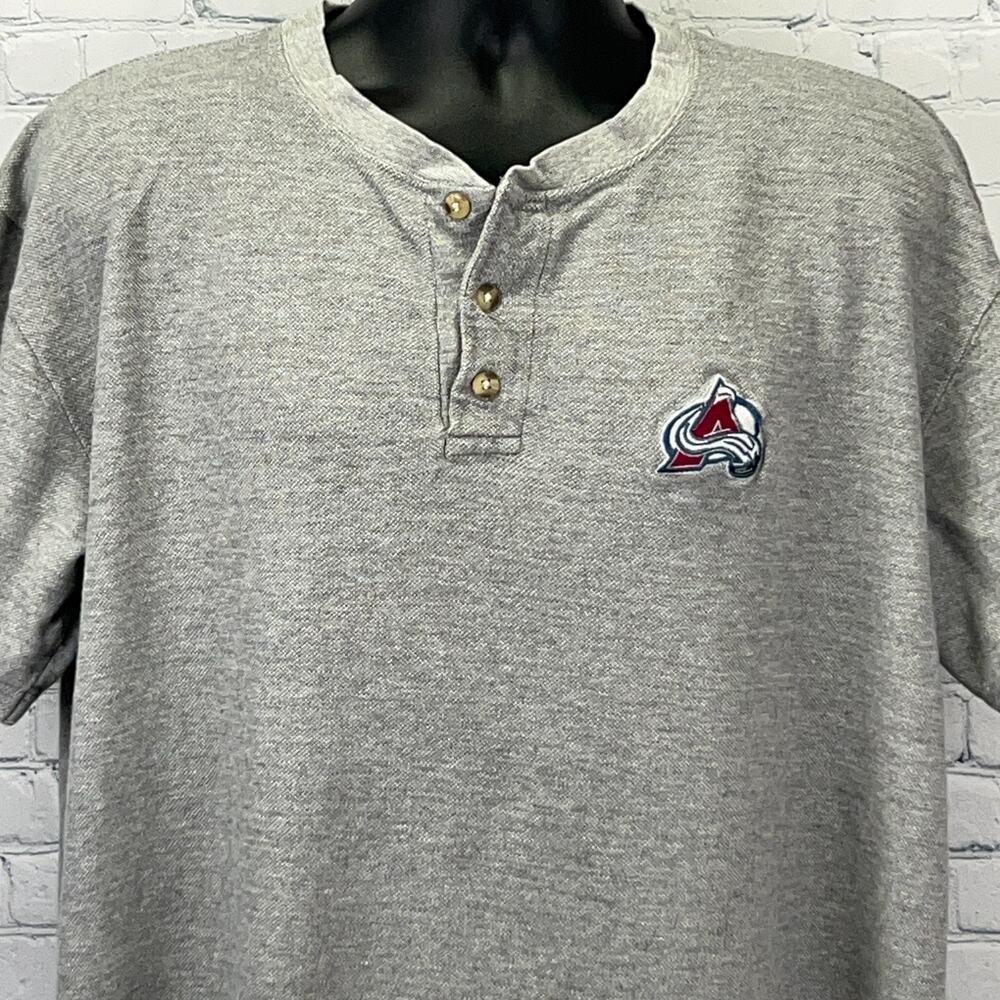 Vintage 90s Colorado Avalanche Henley T Shirt XL X-Large Gray Short Sleeve NHL